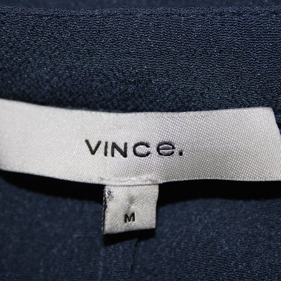 Vince Top Sz M Blue Collared V Neck Unlined 100% Silk Top - Picture 10 of 13